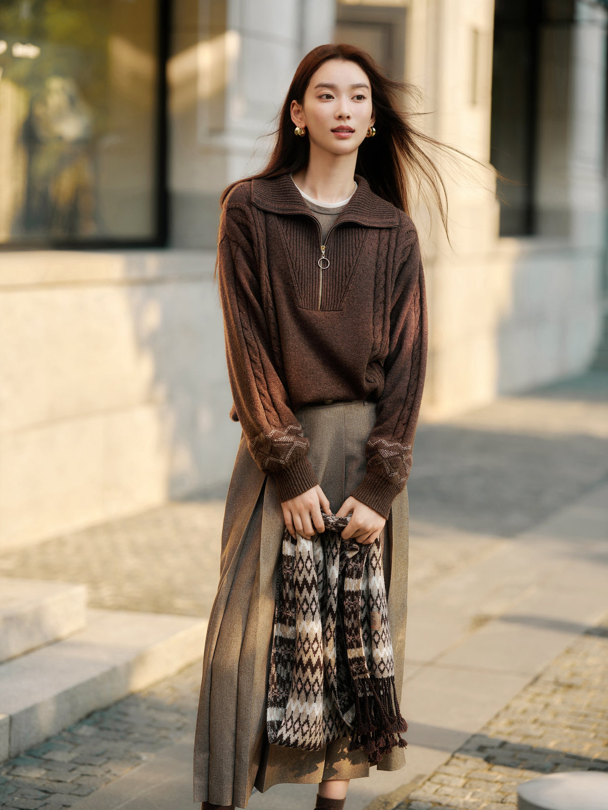 EP YAYING Slub Yarn Round Neck Knit Top