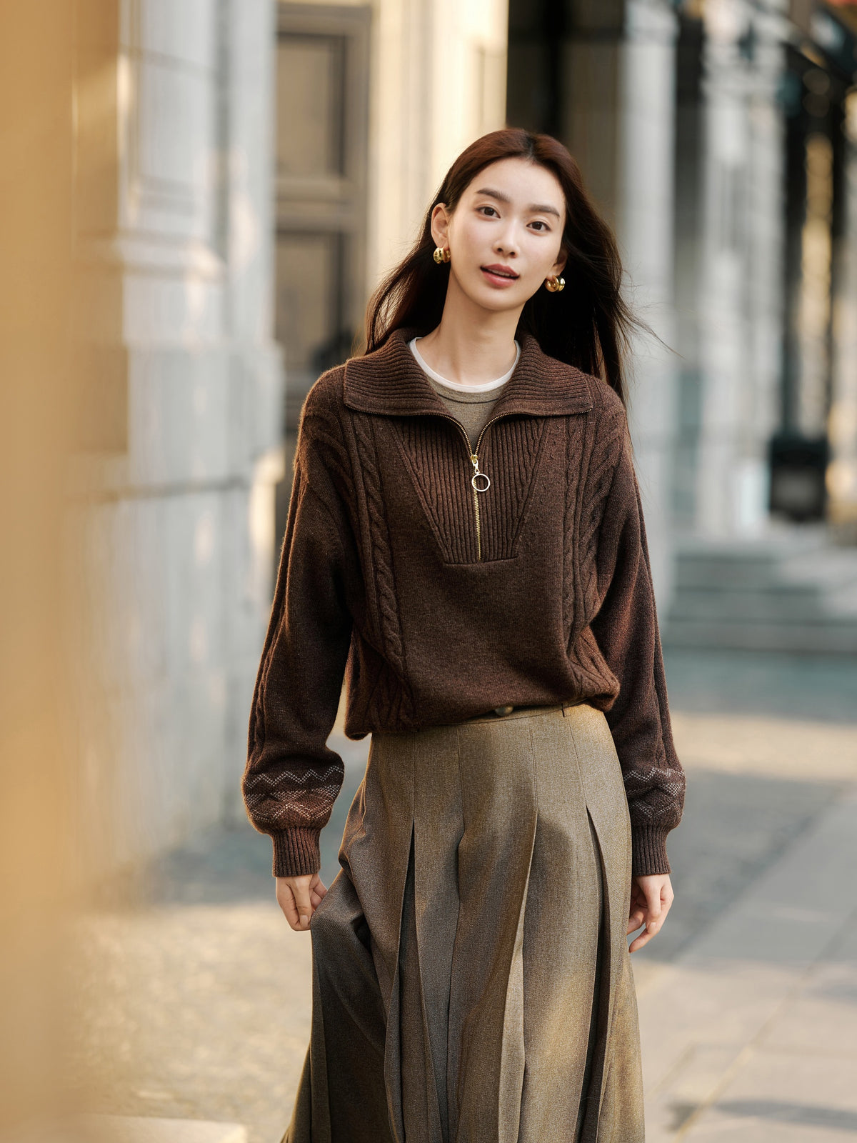 EP YAYING Slub Yarn Round Neck Knit Top
