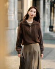 EP YAYING Slub Yarn Round Neck Knit Top