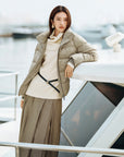 EP YAYING Silk Jacquard Stand-Collar Goose Down Coat