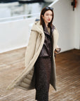 EP YAYING Long Hooded Belted Goose Down Coat