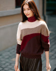 EP YAYING Color-Block Yak Wool Cashmere Knit Top