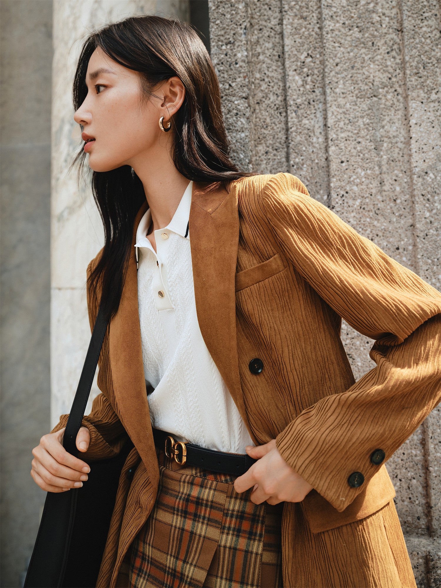 EP YAYING Pleated Textured Blazer EGKAA1108AT