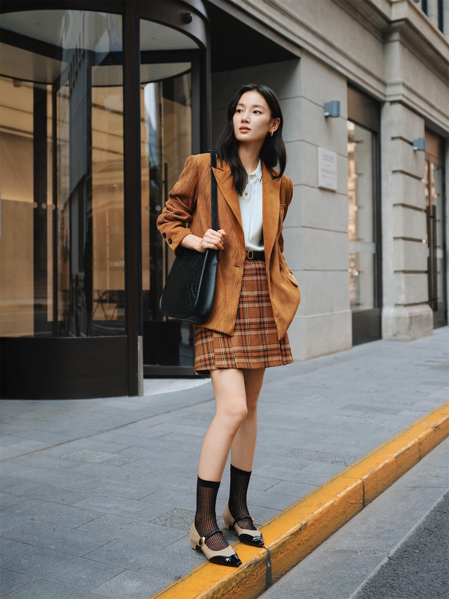 EP YAYING Pleated Textured Blazer EGKAA1108AT
