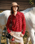 EP YAYING Wool Polo Knit Sweater with Pony Pattern