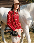EP YAYING Wool Polo Knit Sweater with Pony Pattern
