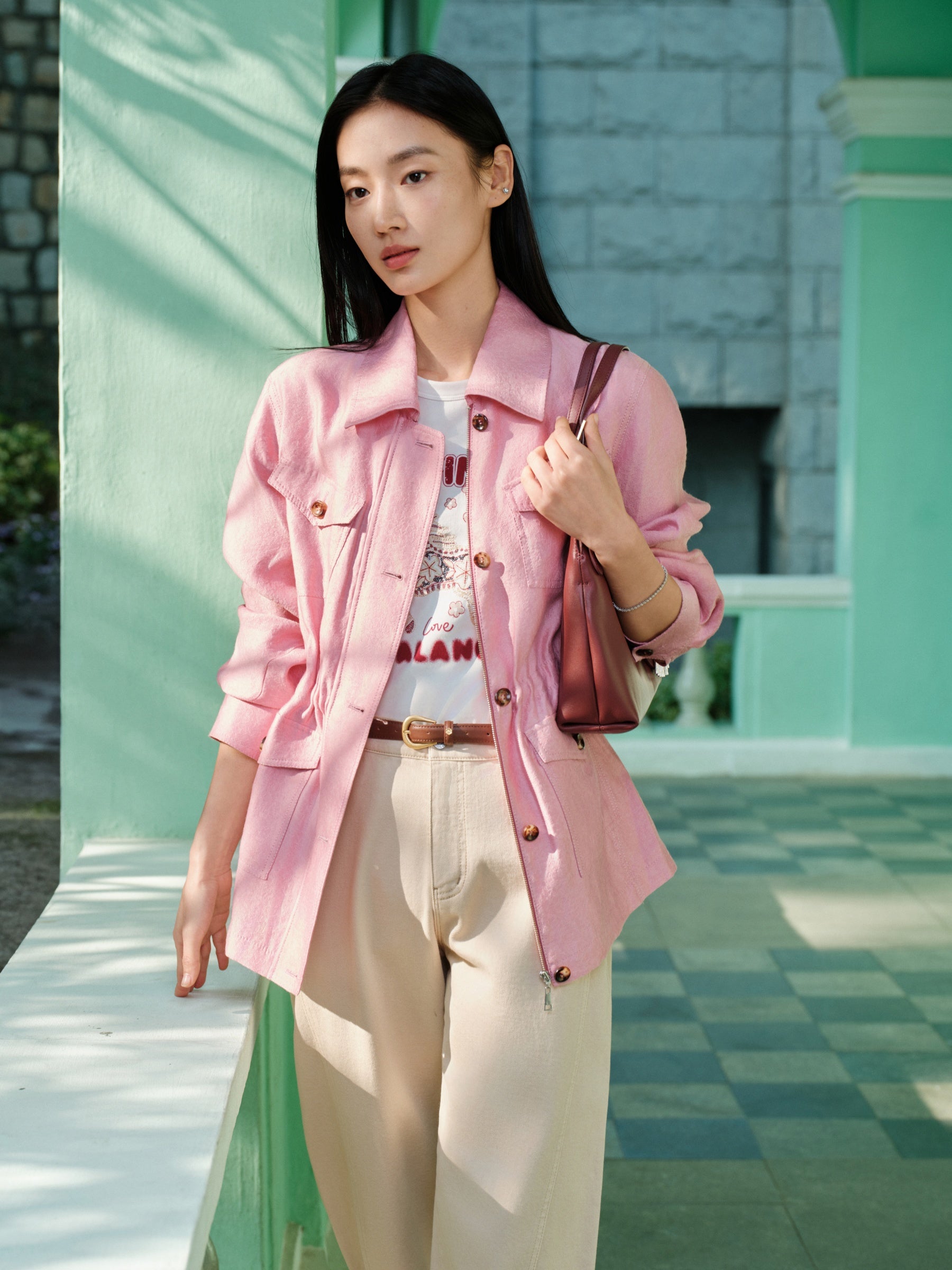 EP YAYING Mulberry Silk Pink Jacket