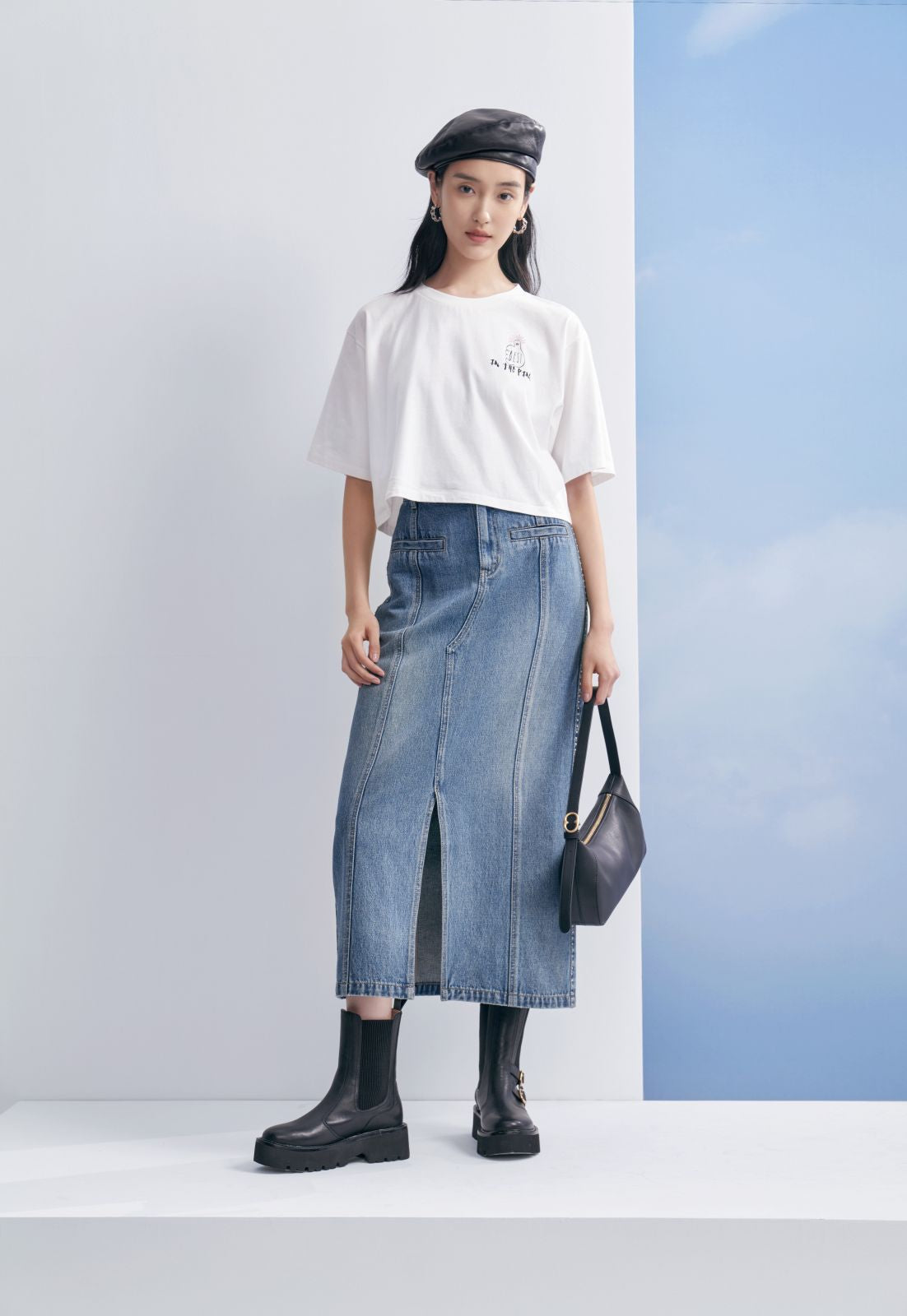EP YAYING Split Cotton Midi Skirt EGIADJ301A