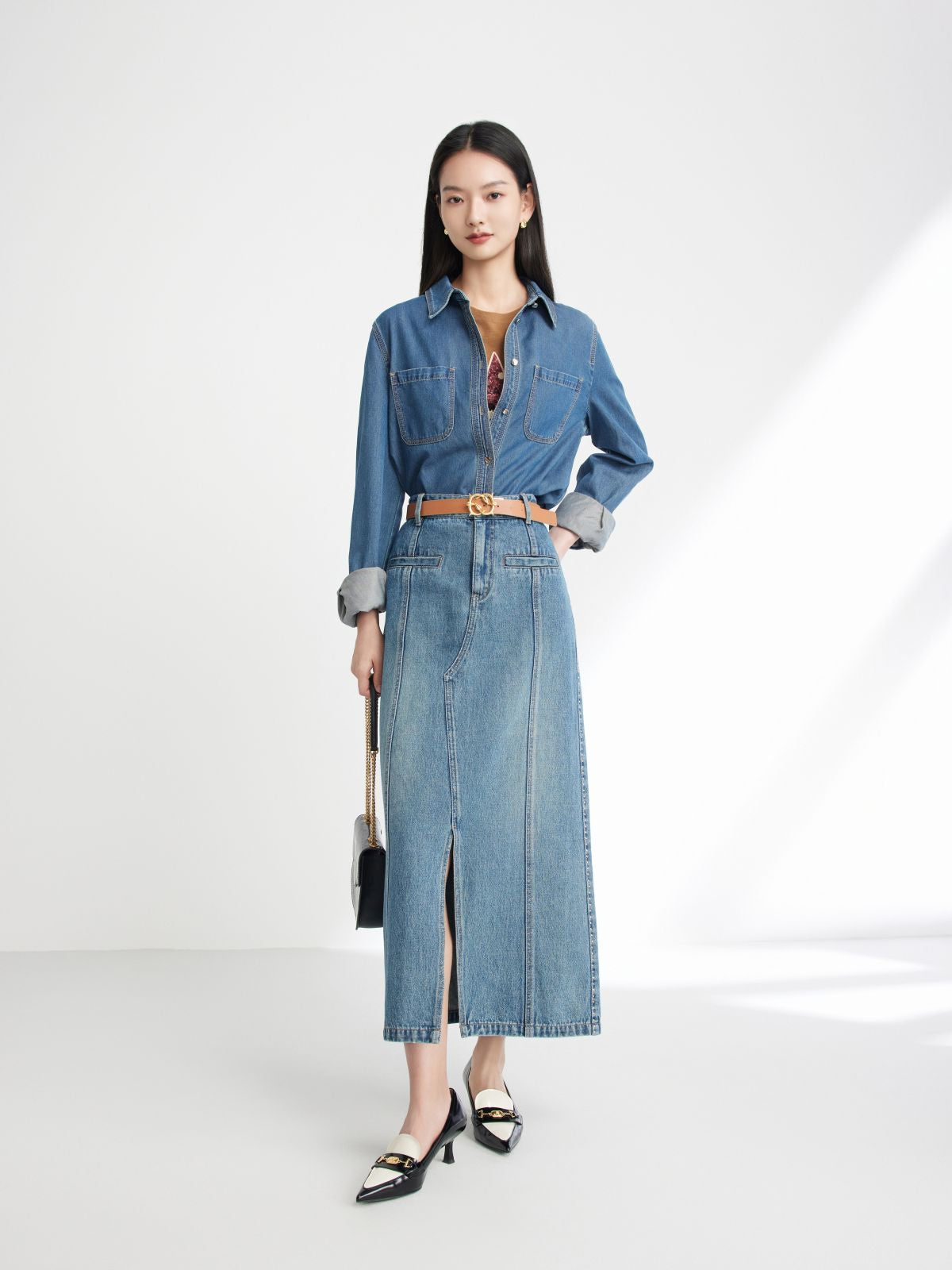 EP YAYING Split Cotton Midi Skirt EGIADJ301A