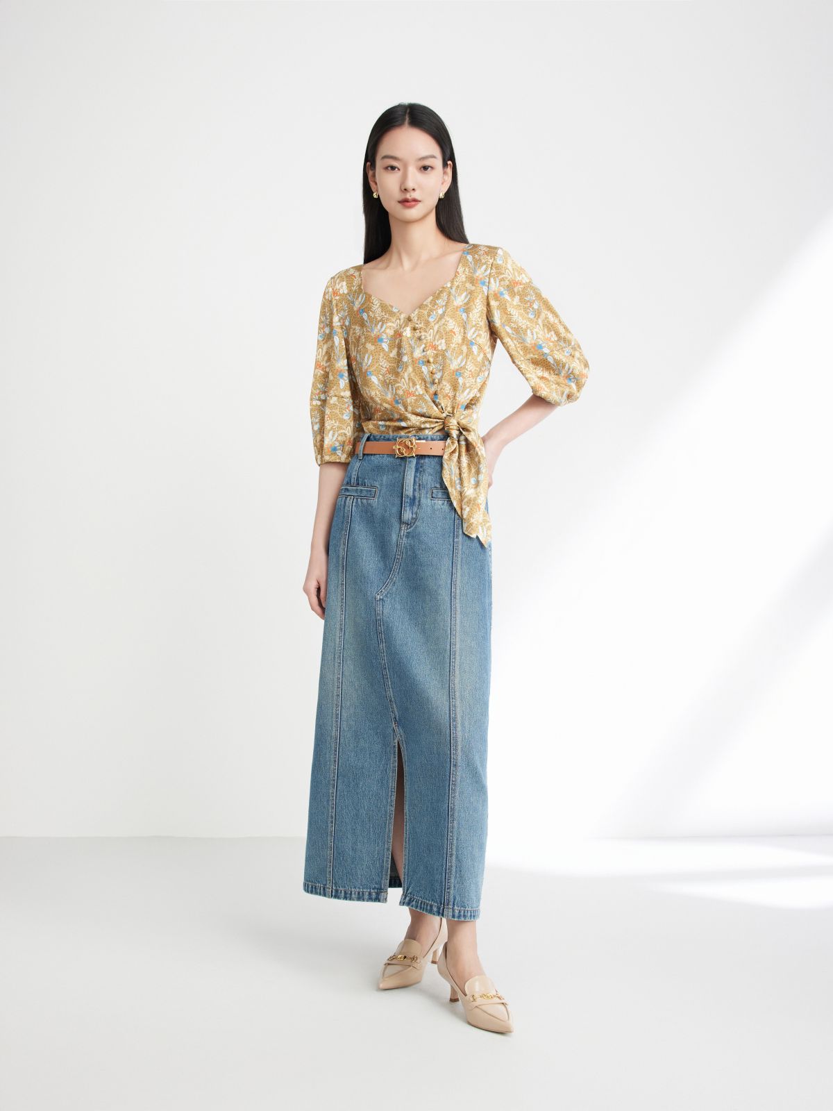 EP YAYING Split Cotton Midi Skirt EGIADJ301A