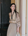 EP YAYING Silk-Inspired Mandarin Collar Floral Shirt