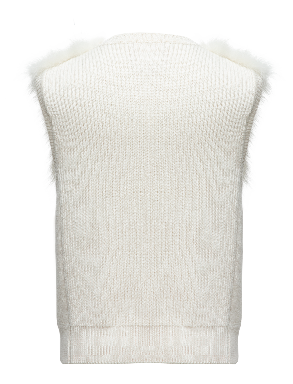 YAYING Ivory Fur Embellished Zip Vest