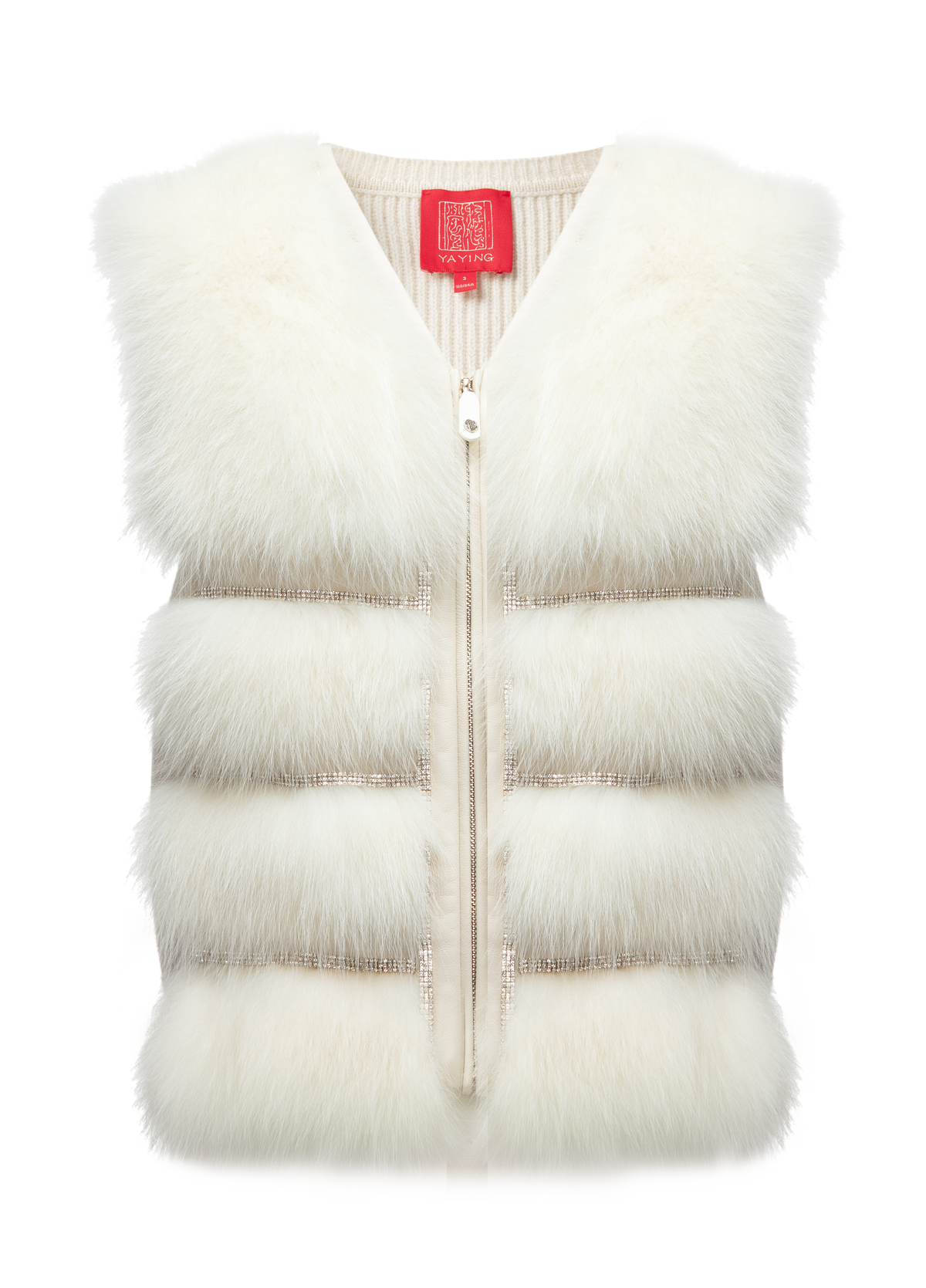 YAYING Ivory Fur Embellished Zip Vest