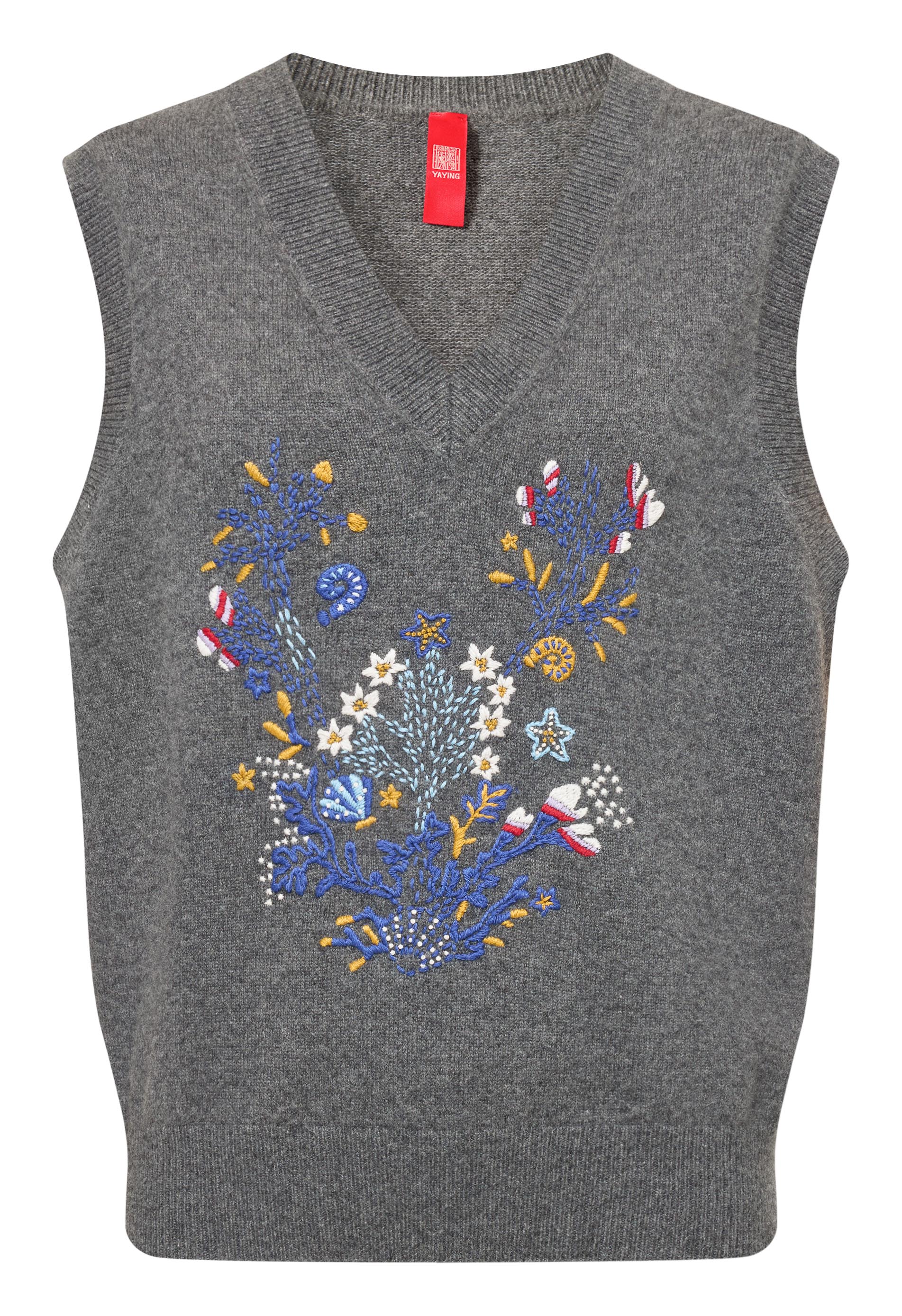 YAYING Wool Cashmere Embroidered V-Neck Vest
