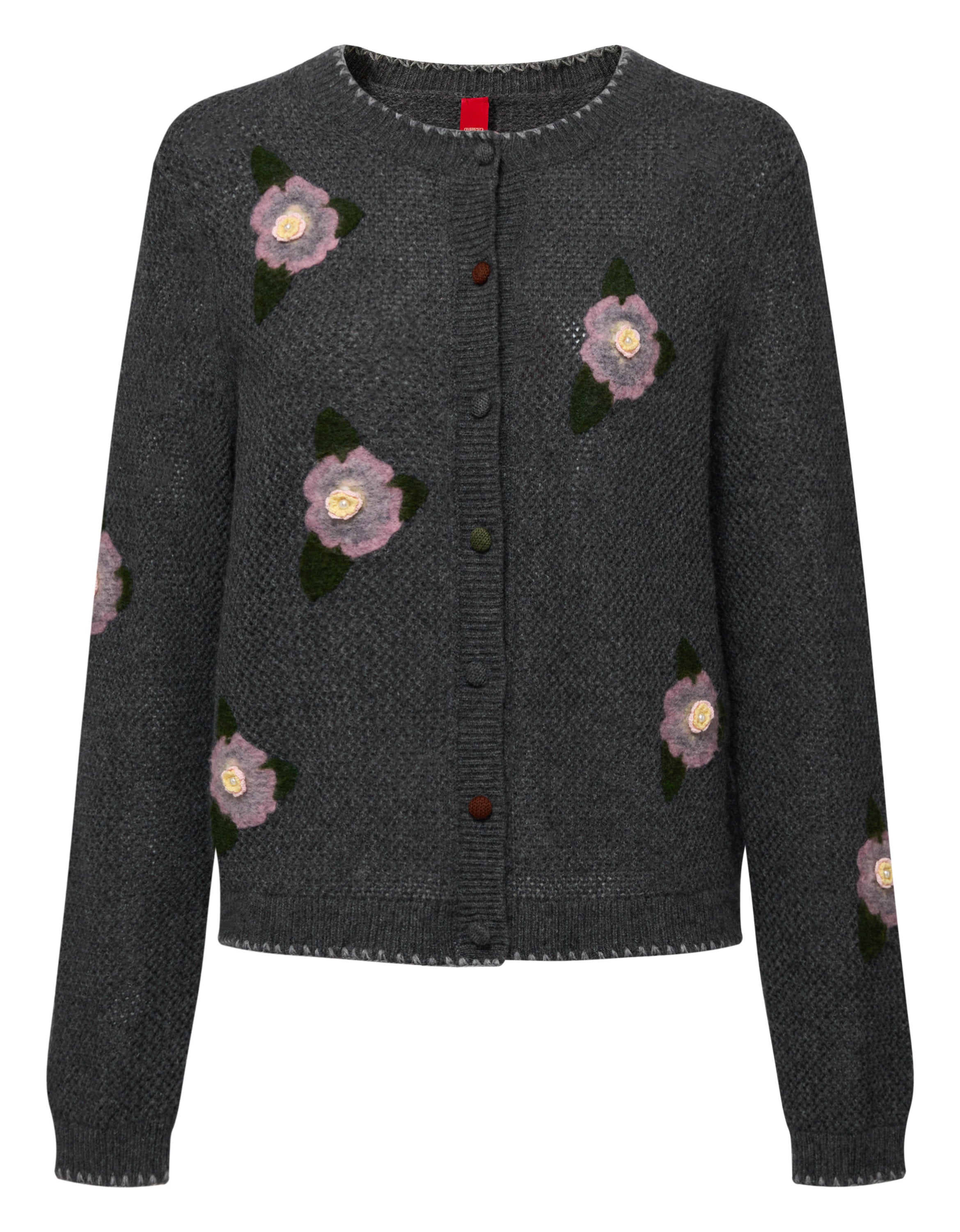 YAYING Crew Neck Flocked Cashmere Knit Cardigan