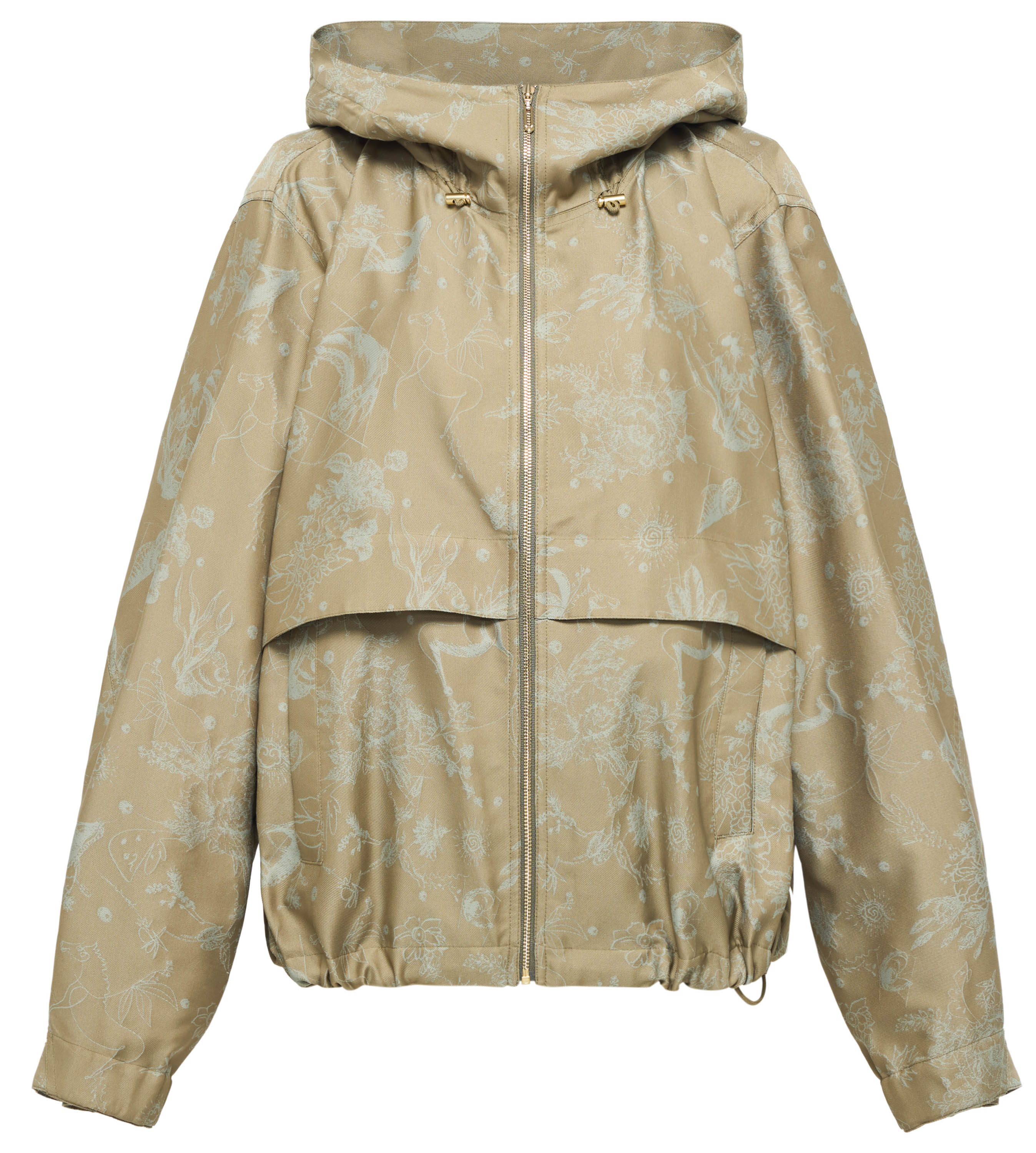 YAYING Silk Jacquard Hooded Drop-Shoulder Short Jacket