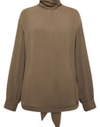 YAYING Relaxed Silk Blouse with Ribbon Tie