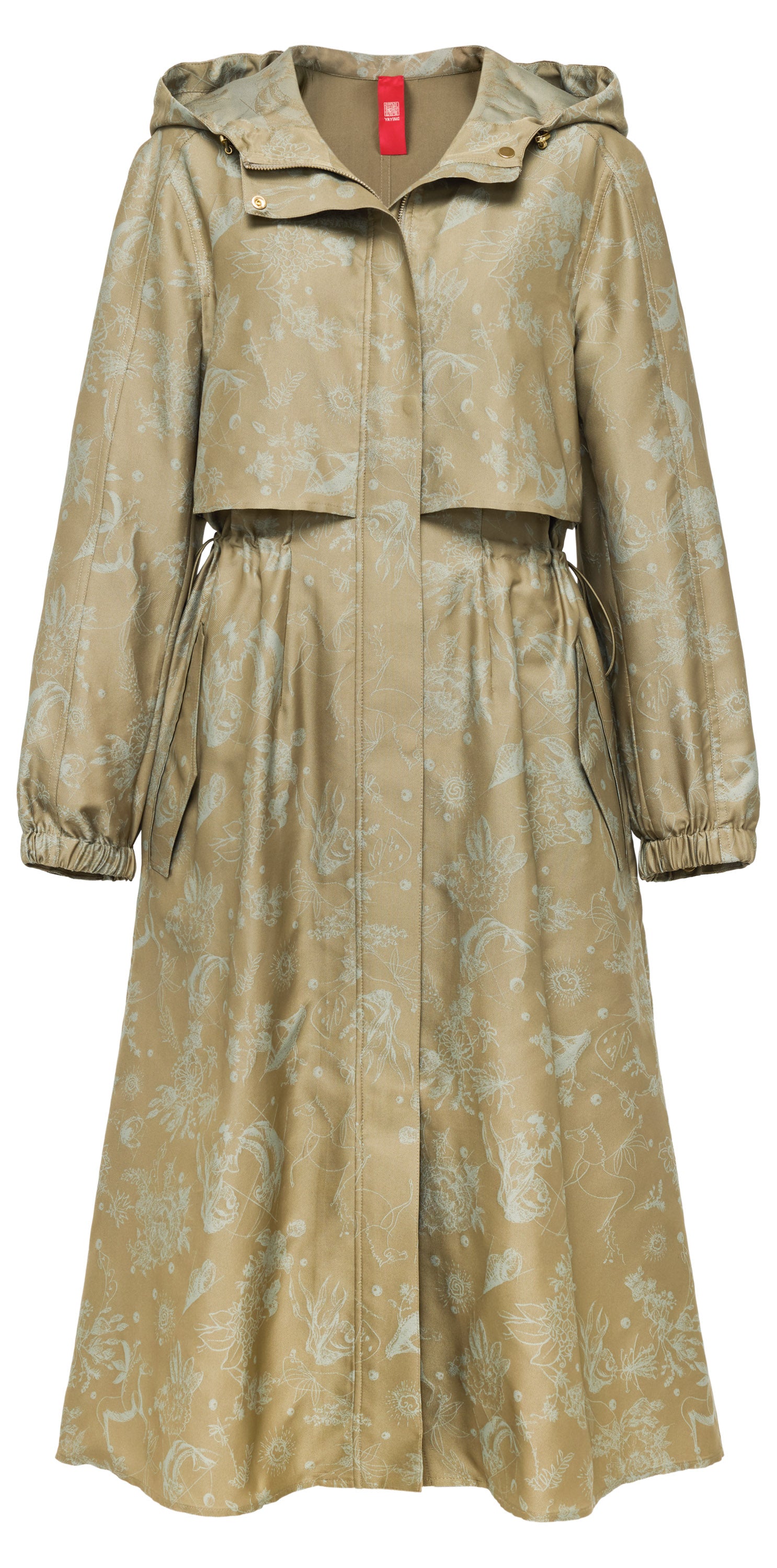 YAYING Silk Jacquard Hooded Windbreaker A-Line Dress