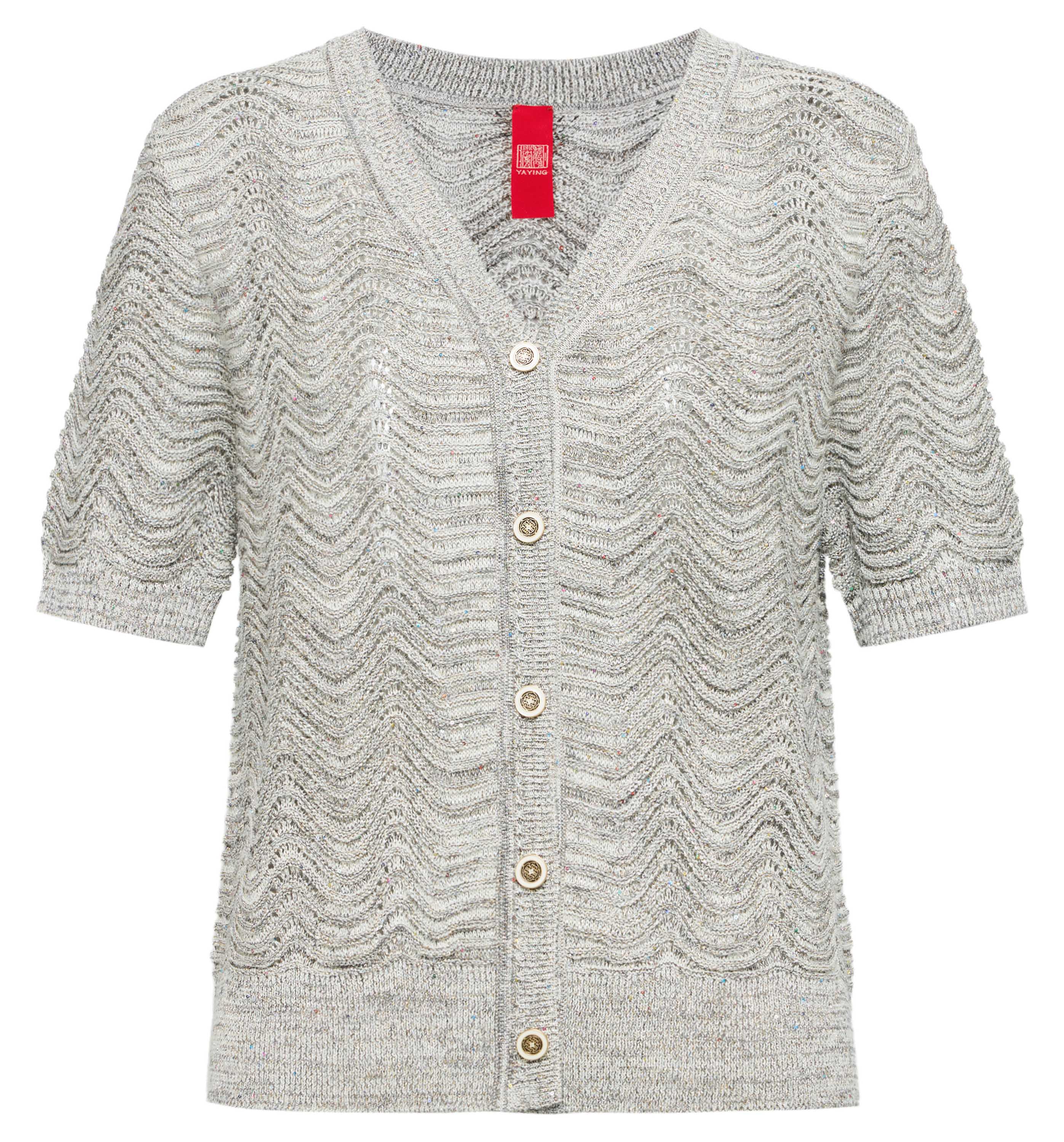 YAYING Silk-Cotton Wave Knit V-Neck Cardigan