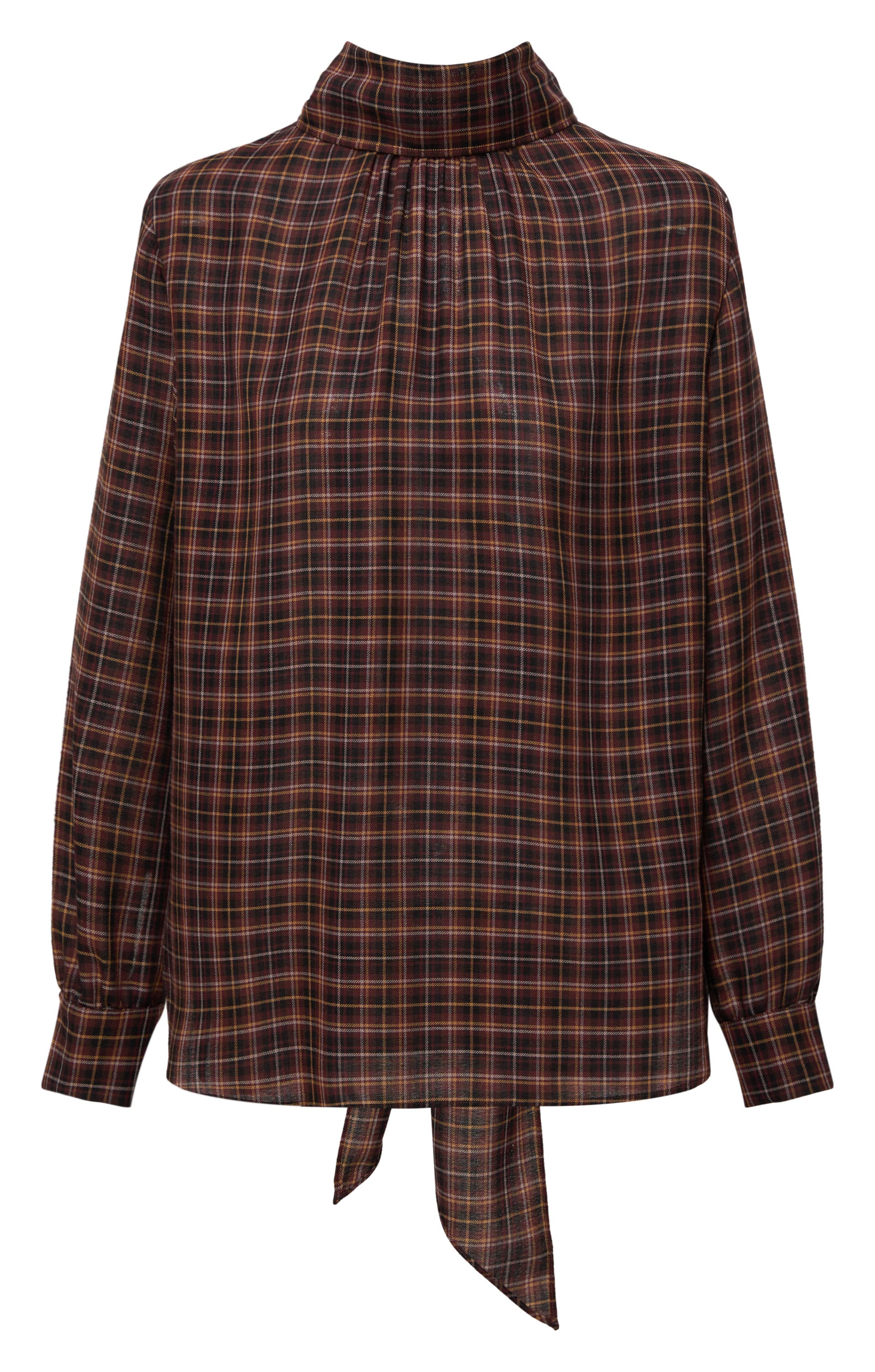 YAYING Plaid Wrap Bow-Collar Top