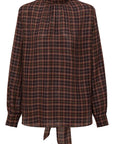 YAYING Plaid Wrap Bow-Collar Top