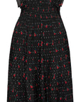 YAYING Stand Collar Leaf Trim Waist-Cinched Tea Dress