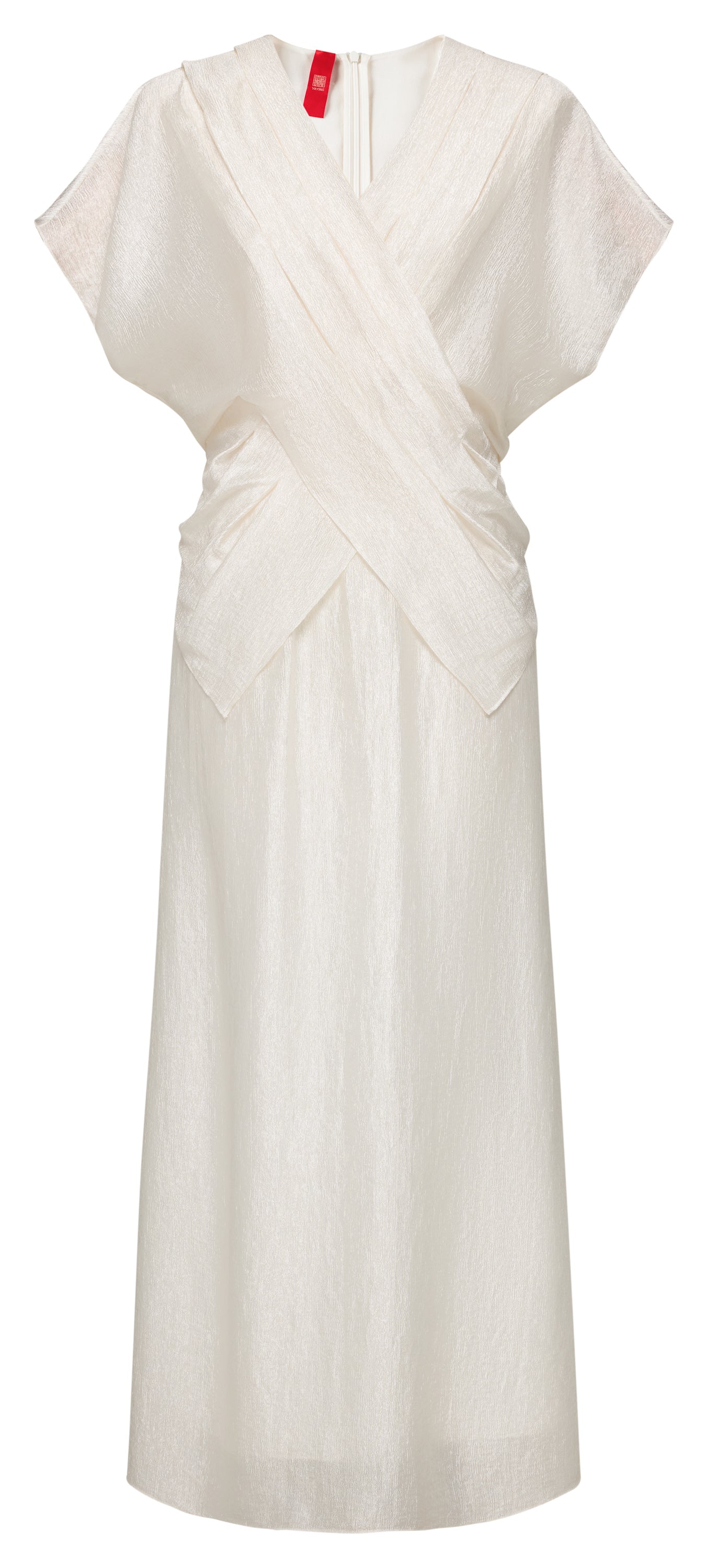 YAYING Elegant Acetate Satin Faux Two-Piece V-Neck Long Sleeve Midi Dress