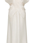 YAYING Elegant Acetate Satin Faux Two-Piece V-Neck Long Sleeve Midi Dress