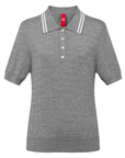 YAYING 100% Merino Wool Lapel Short Sleeve Knit Top