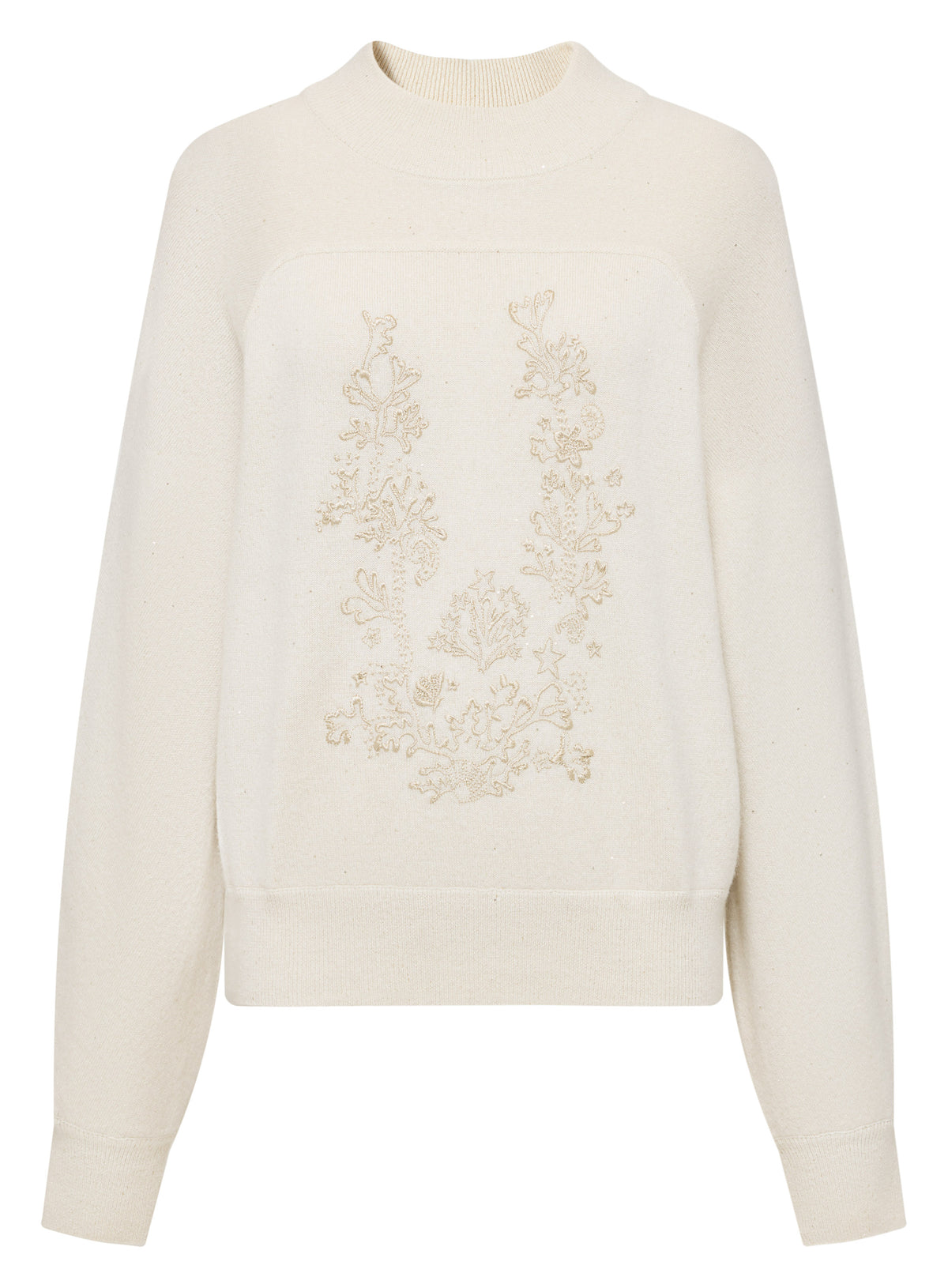 YAYING Coral Bonsai Embroidered Cashmere Pullover Sweater