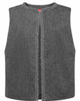 YAYING Linen Blend Short Round Neck Vest Jacket