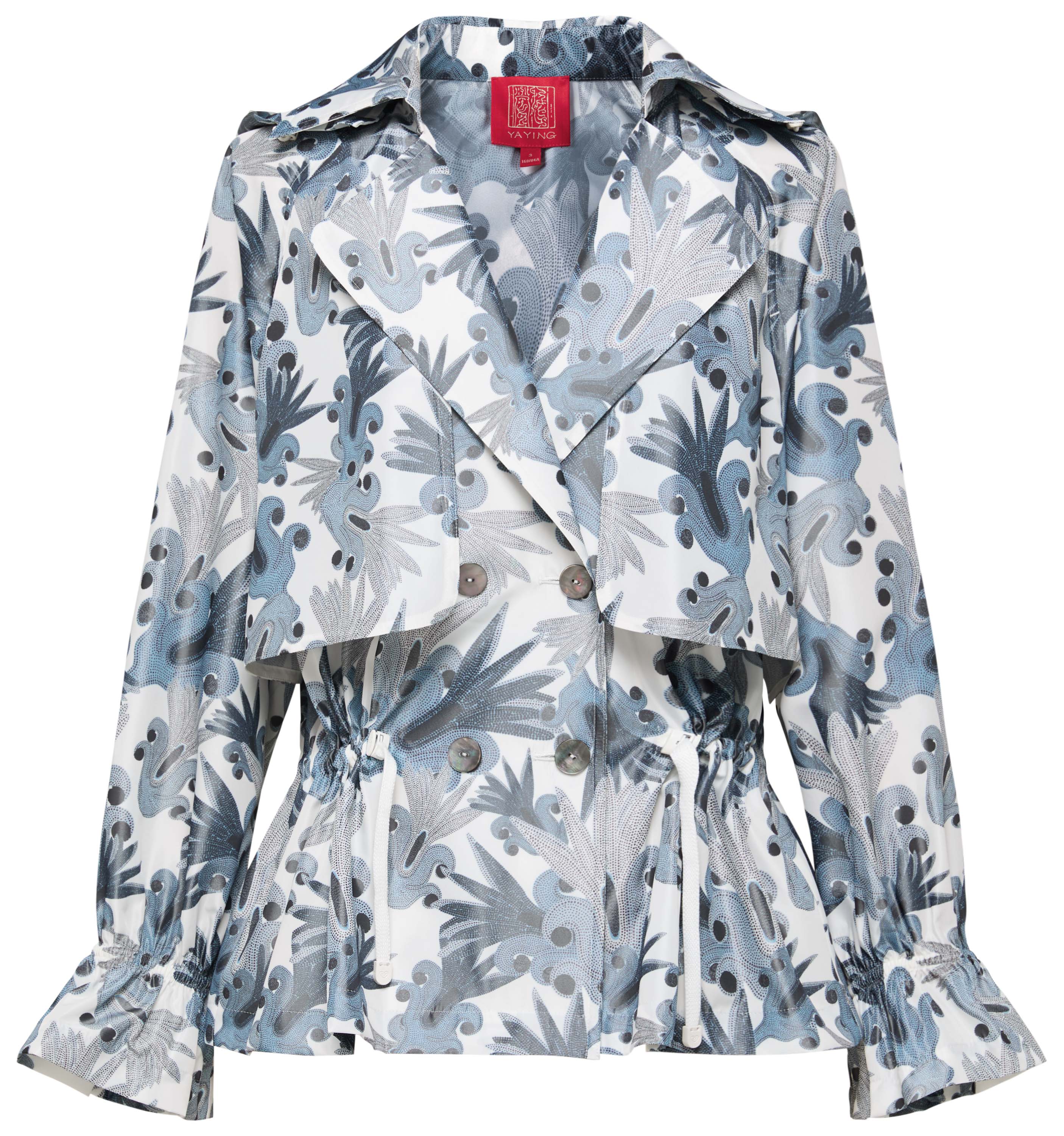 YAYING Silk Blend Coral Print Waist-Cinched Trench Coat