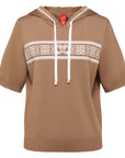 YAYING Embossed Relaxed Hooded Drawstring Short Sleeve Knit Top