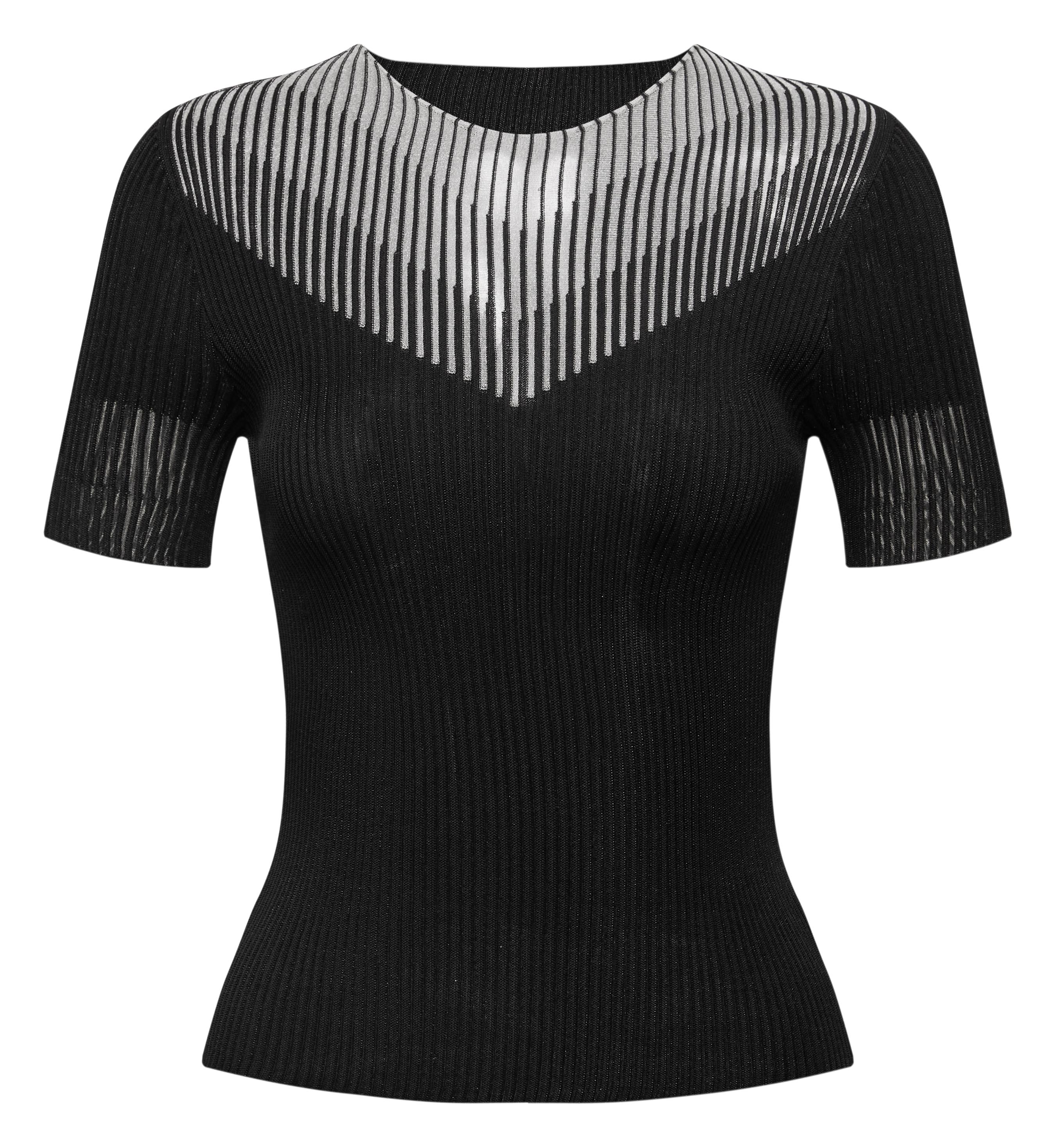 YAYING Triacetate striped crew neck short-sleeved shirt