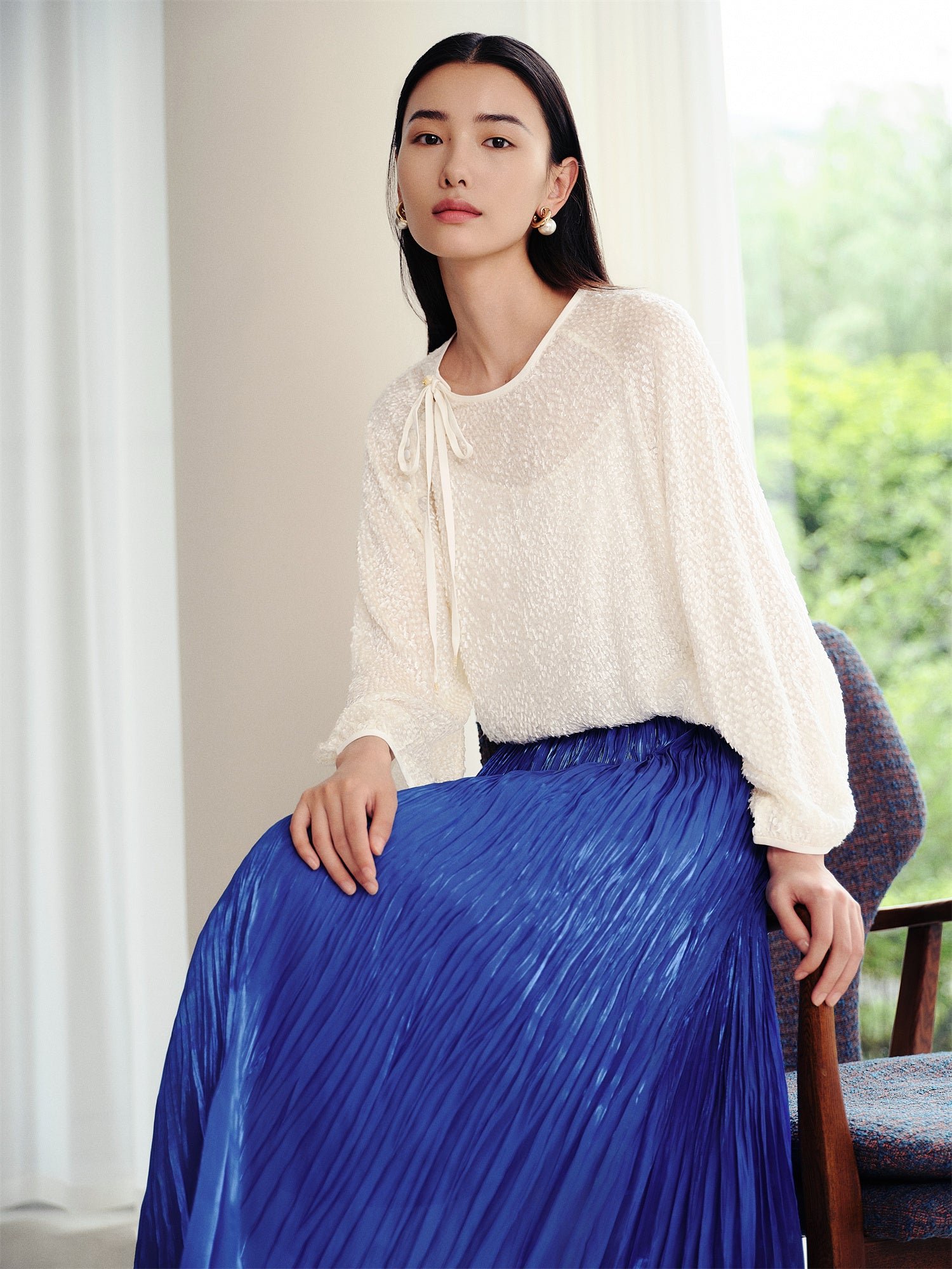 EP YAYING Chinese Style Mulberry Silk Shirt