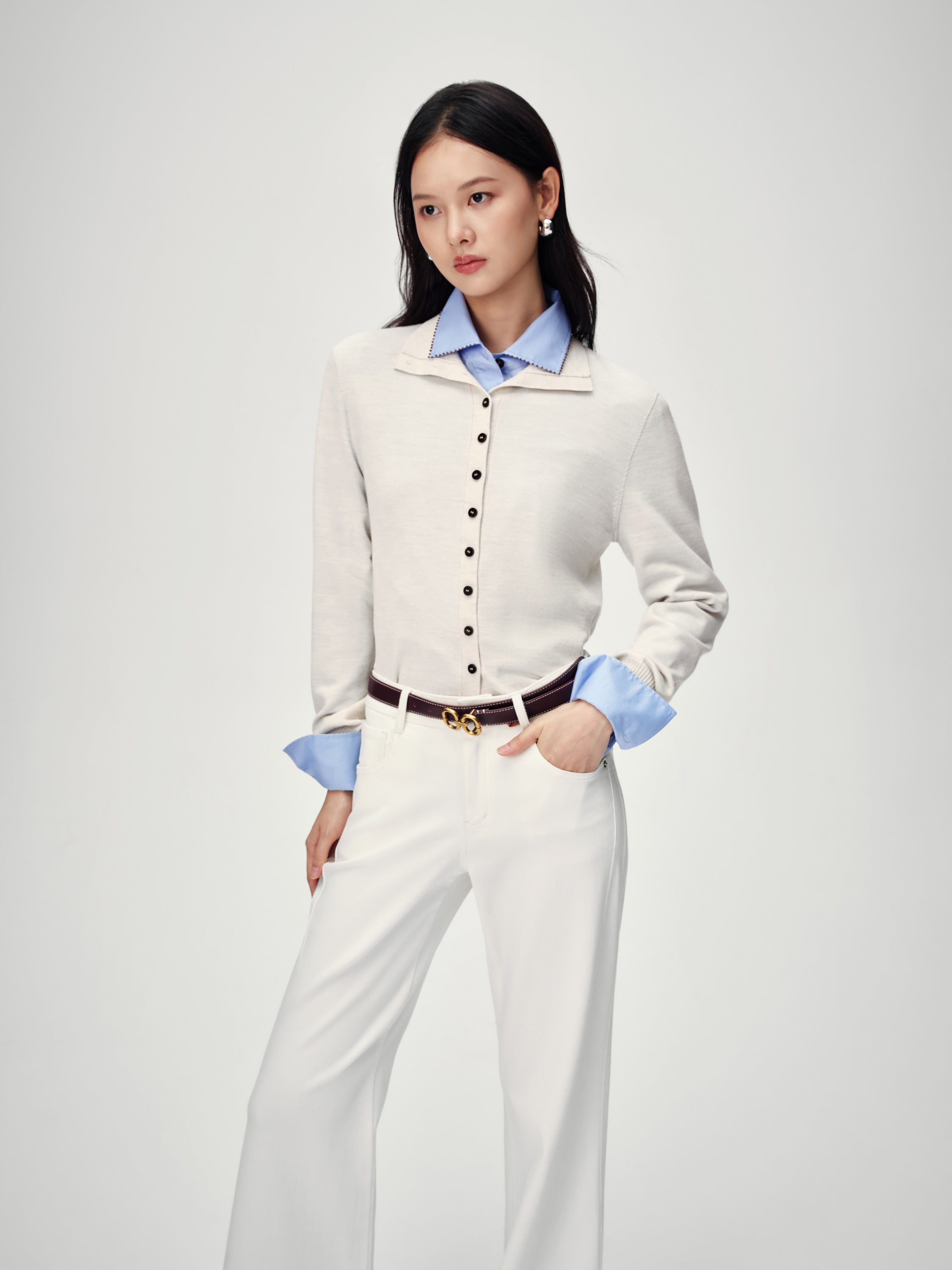 EP YAYING Versatile Stand Collar Knit Top