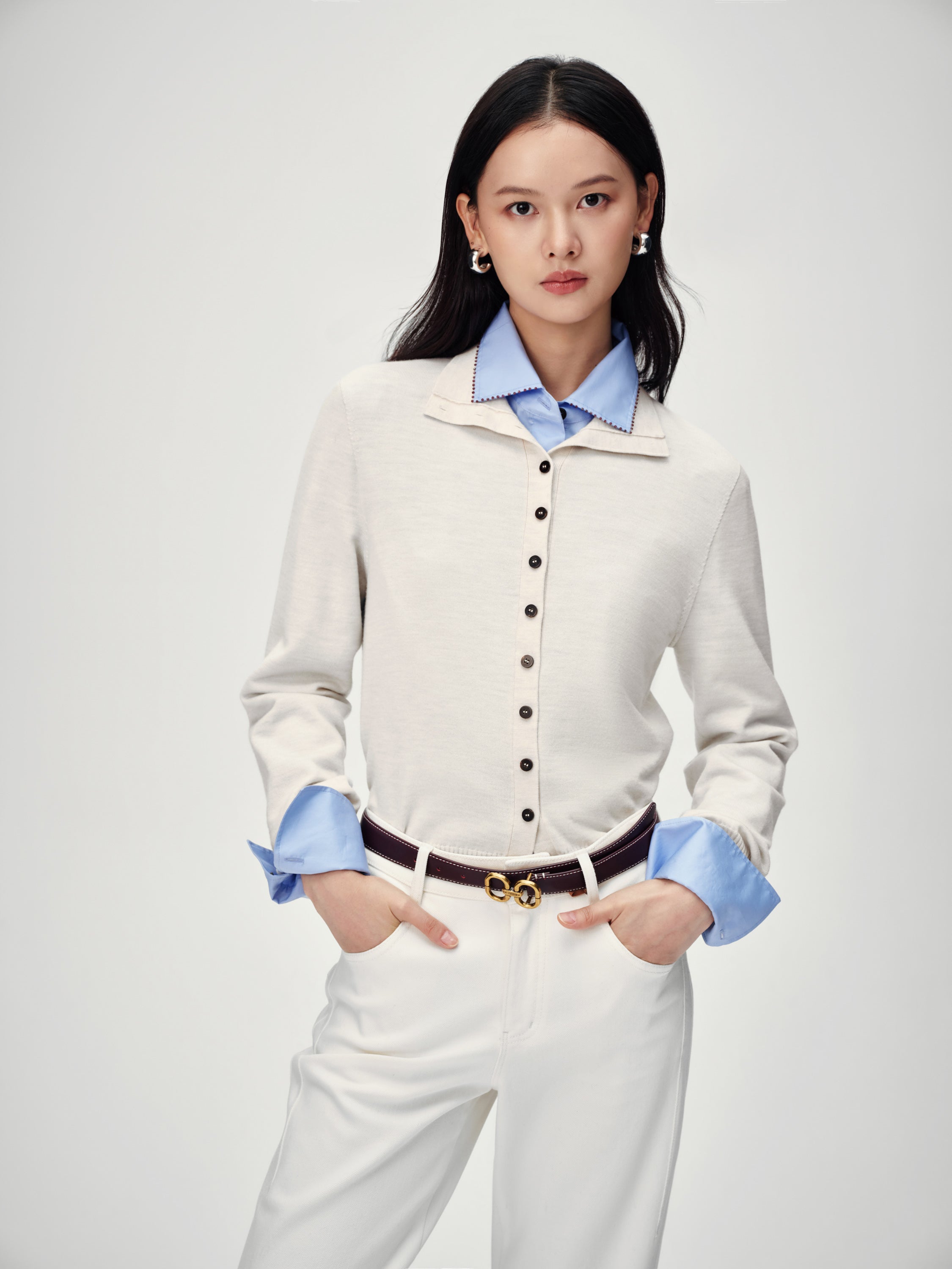 EP YAYING Versatile Stand Collar Knit Top