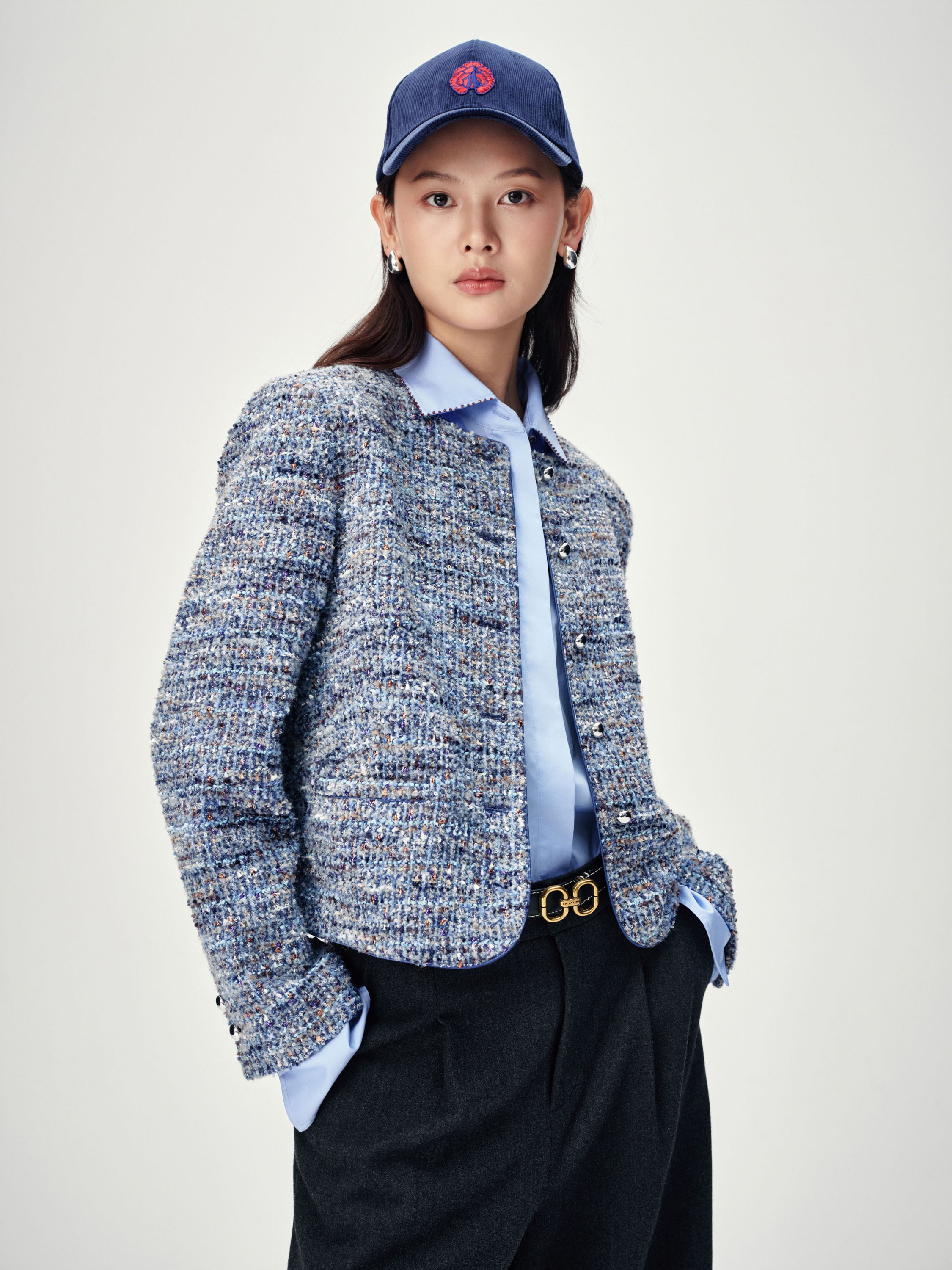 EP YAYING Blue-Grey Tweed Jacket