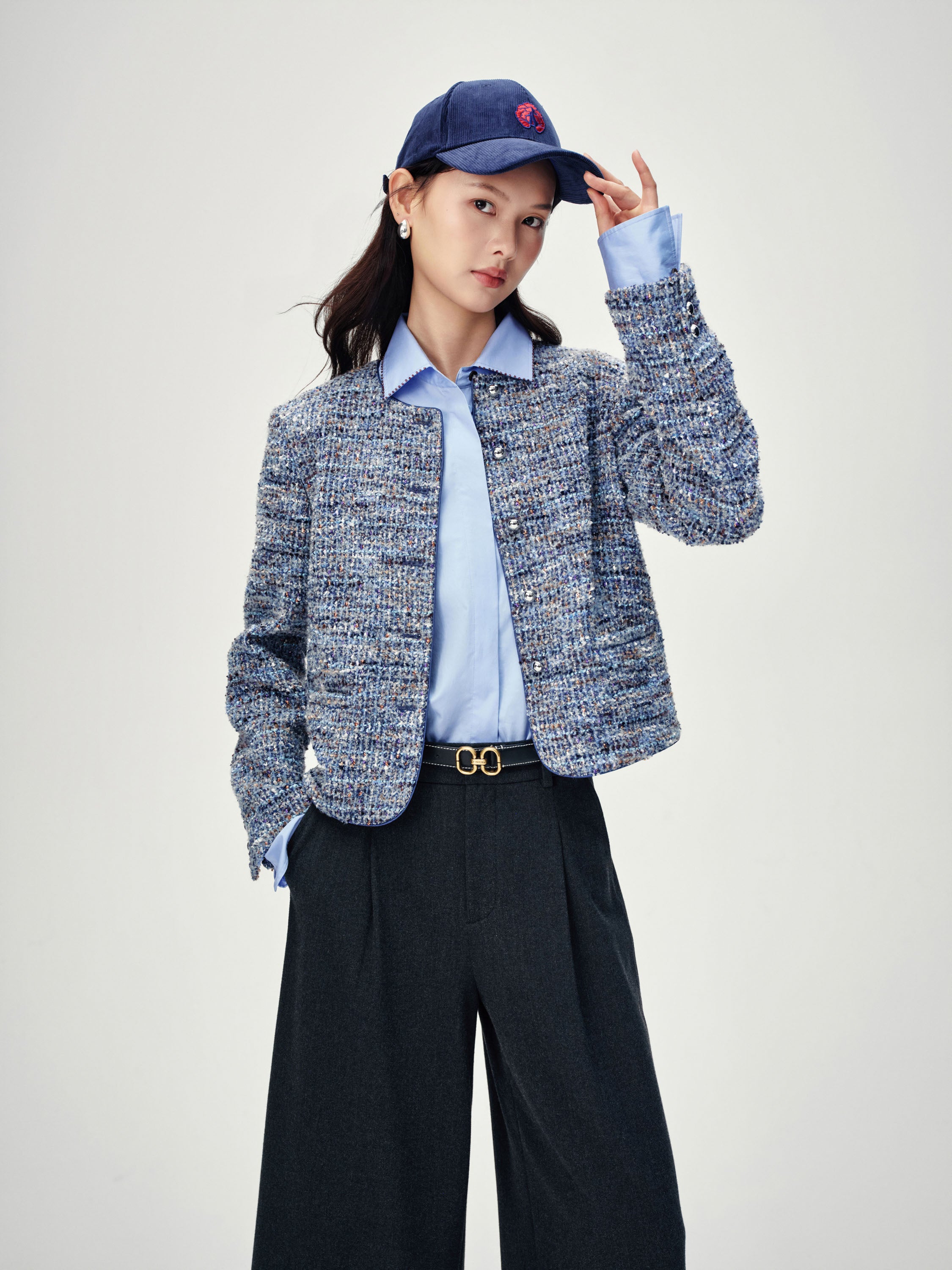 EP YAYING Blue-Grey Tweed Jacket