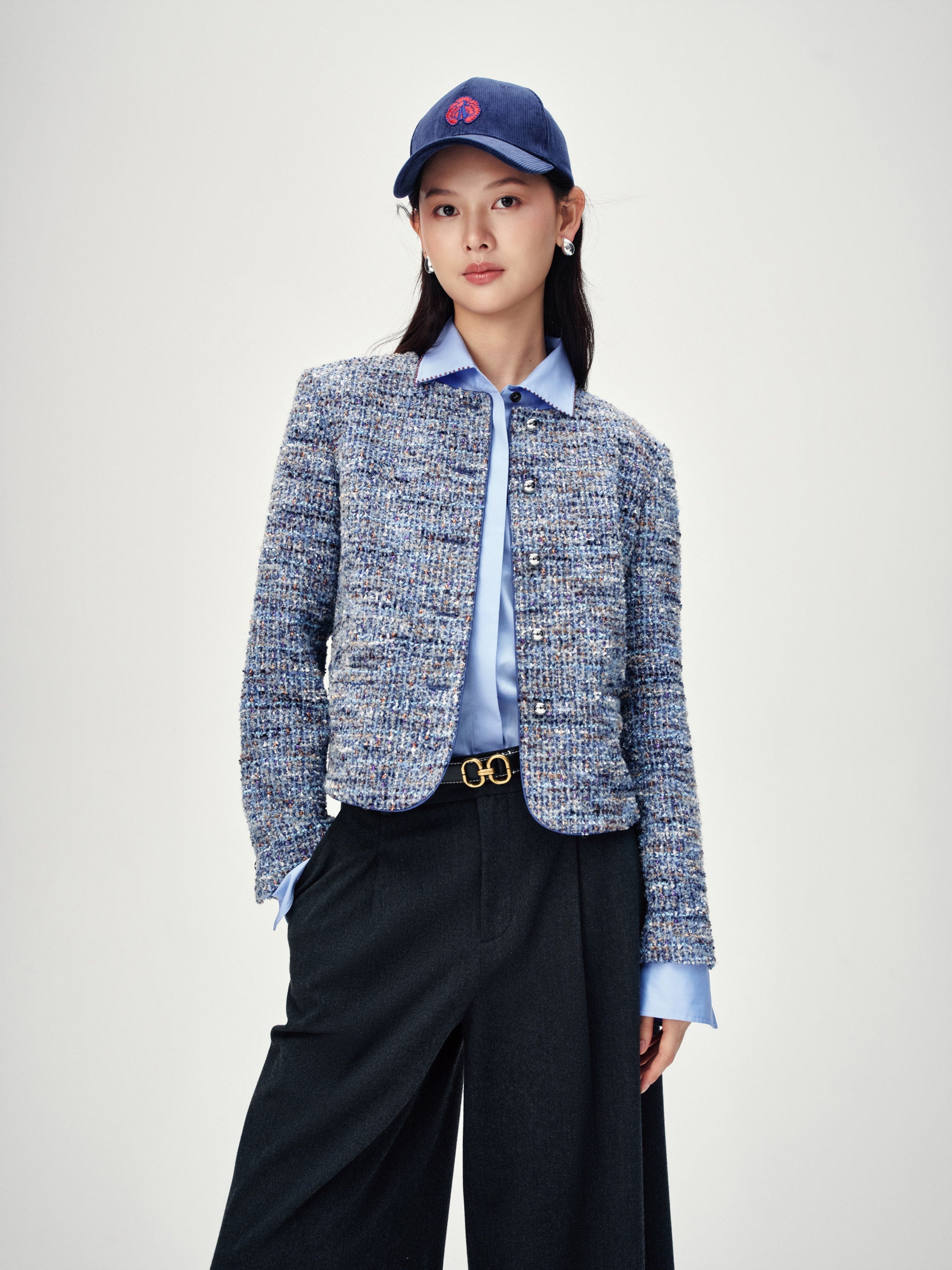 EP YAYING Blue-Grey Tweed Jacket