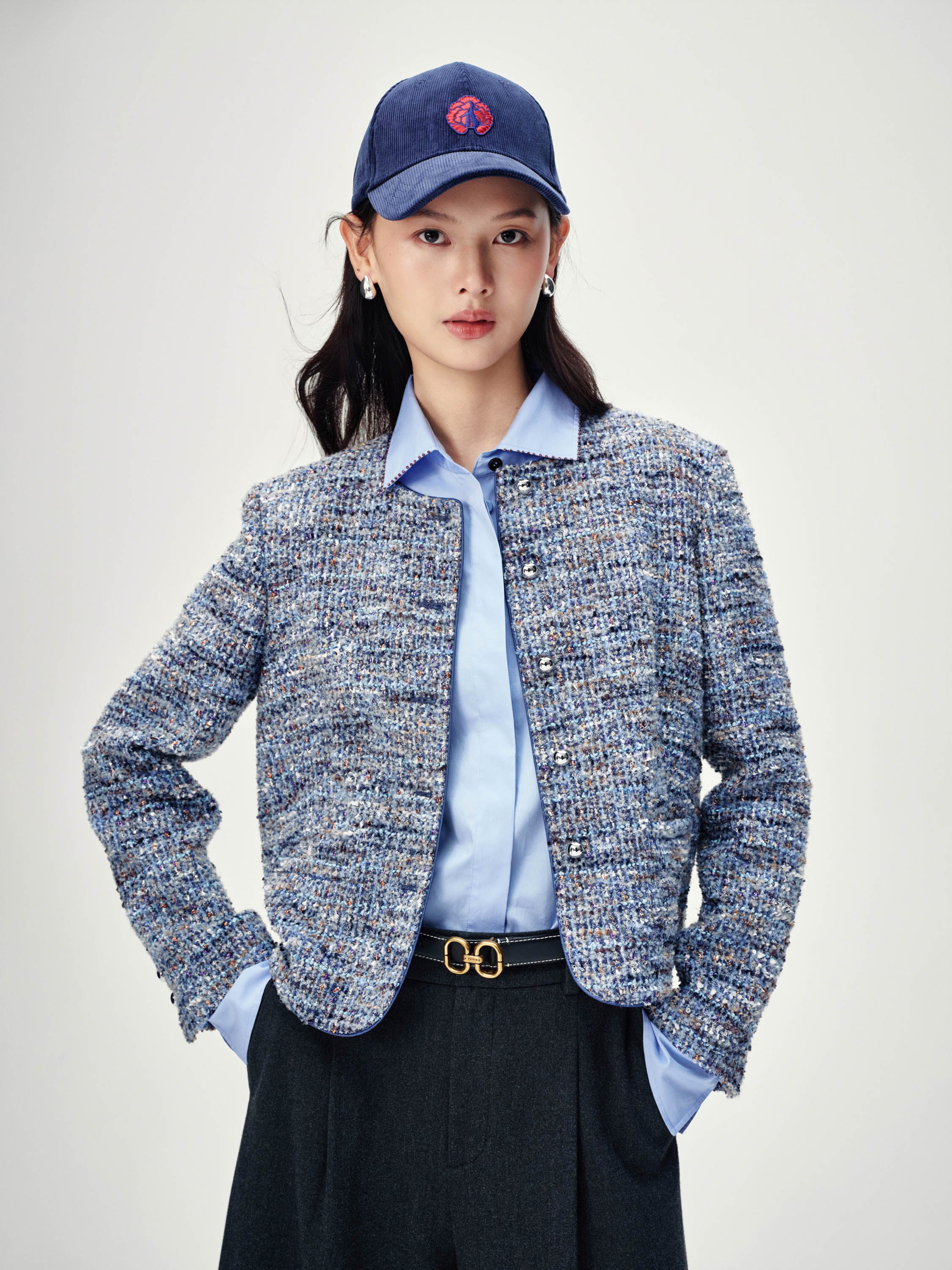EP YAYING Blue-Grey Tweed Jacket