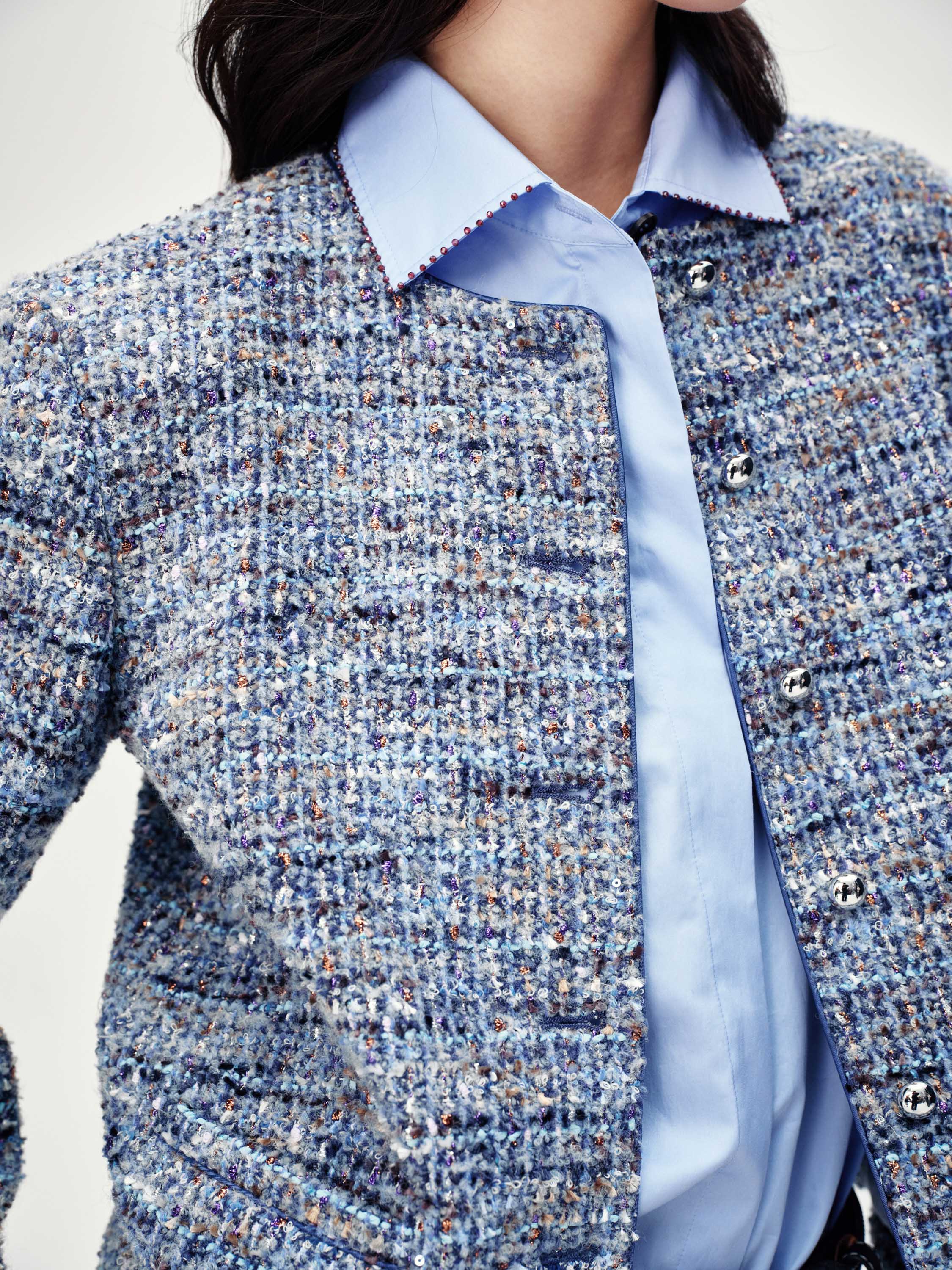 EP YAYING Blue-Grey Tweed Jacket