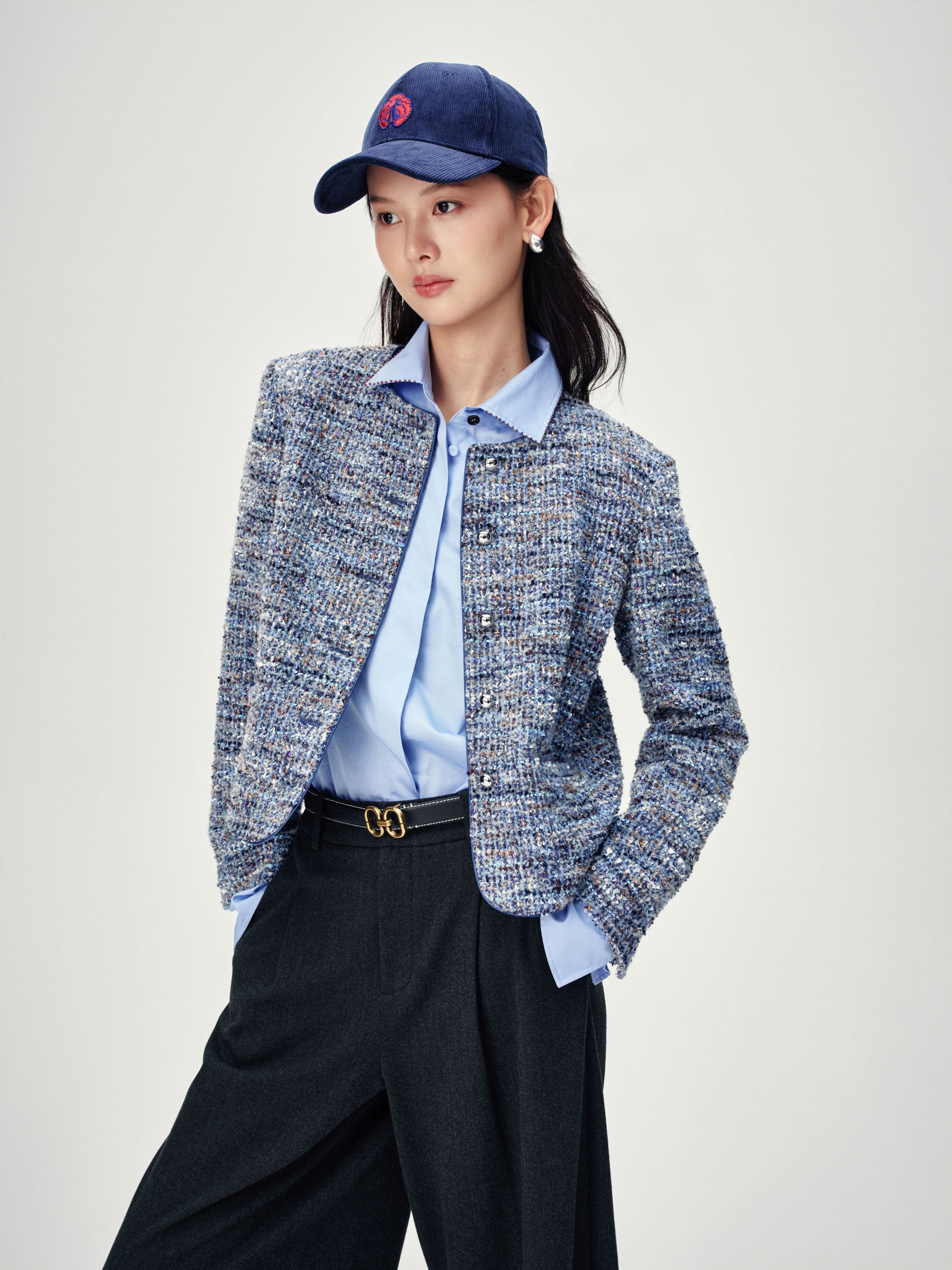 EP YAYING Blue-Grey Tweed Jacket