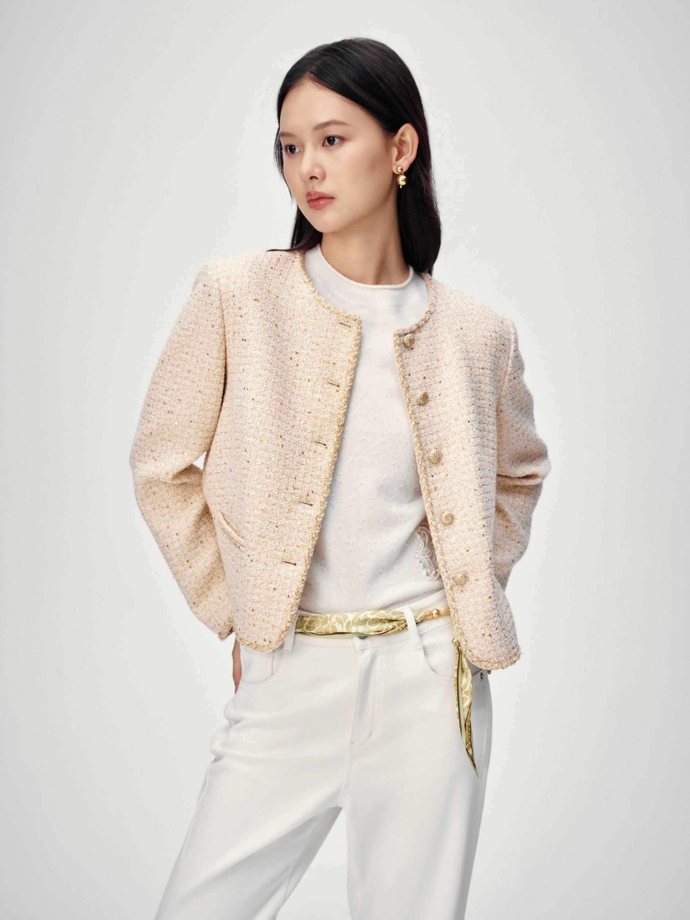 EP YAYING Gold Sequin French Chanel-Style Jacket