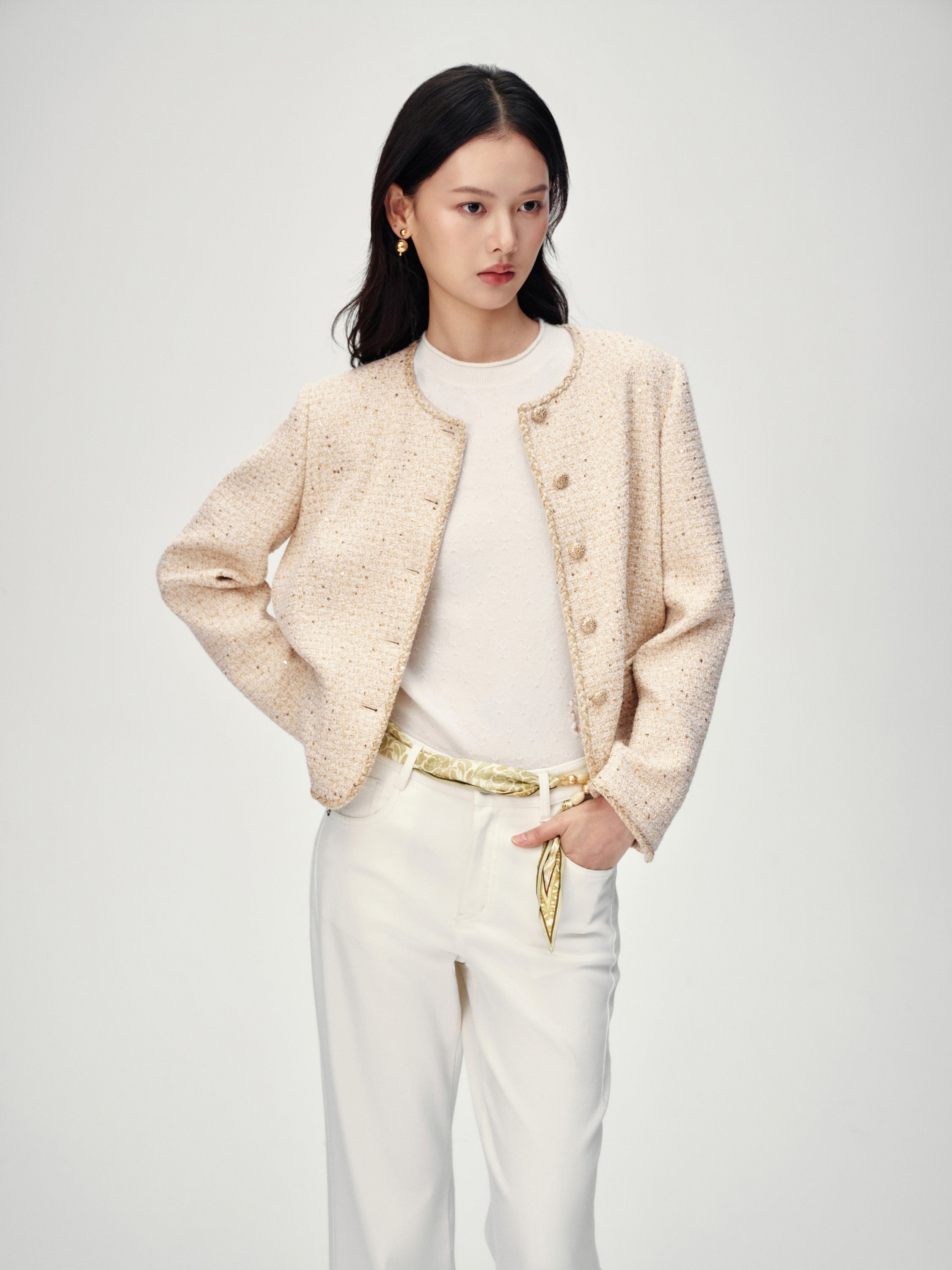 EP YAYING Gold Sequin French Chanel-Style Jacket