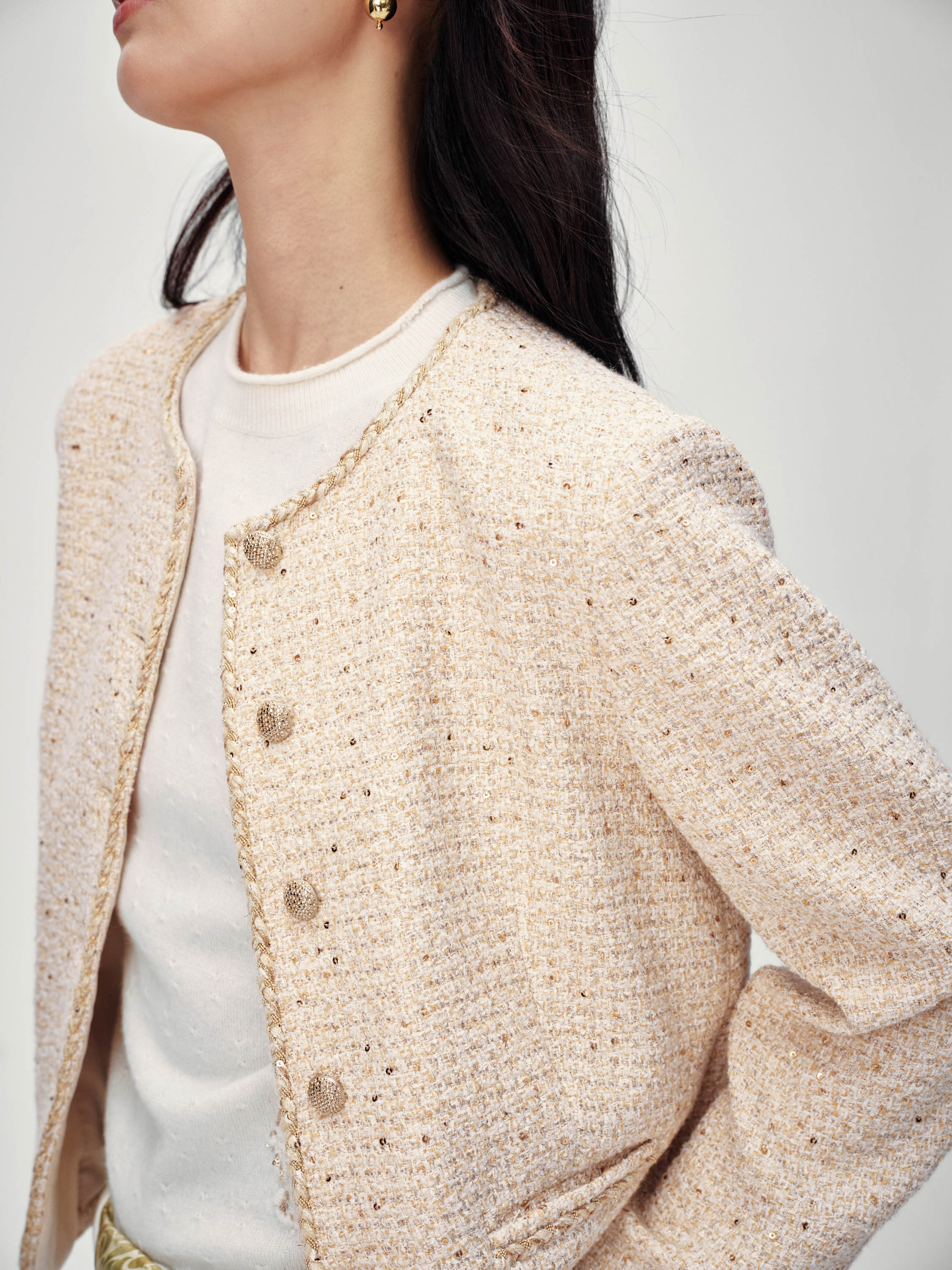 EP YAYING Gold Sequin French Chanel-Style Jacket