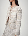 EP YAYING Light Gold Handcrafted Tweed Short Jacket