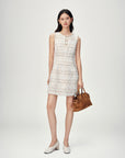 EP YAYING Light Gold Handcrafted Tweed Sleeveless Dress