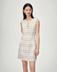 EP YAYING Light Gold Handcrafted Tweed Sleeveless Dress