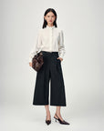 EP YAYING White Ruffle Stand Collar Wool Blouse